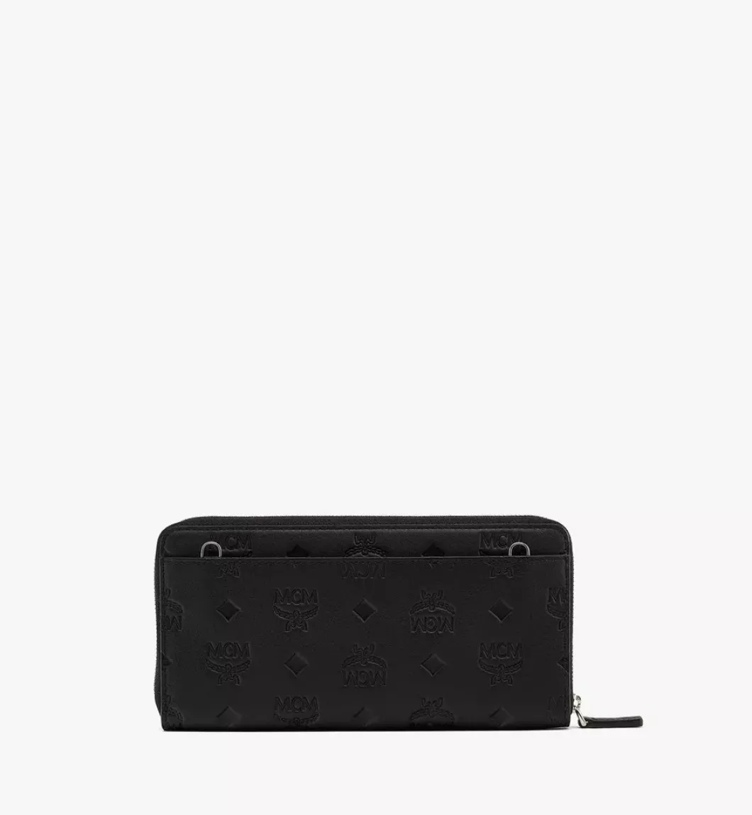 Aren Chain Zip Around Wallet In Embossed Monogram Leather