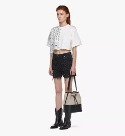 Aren Drawstring Bag In Linen Leather Mix