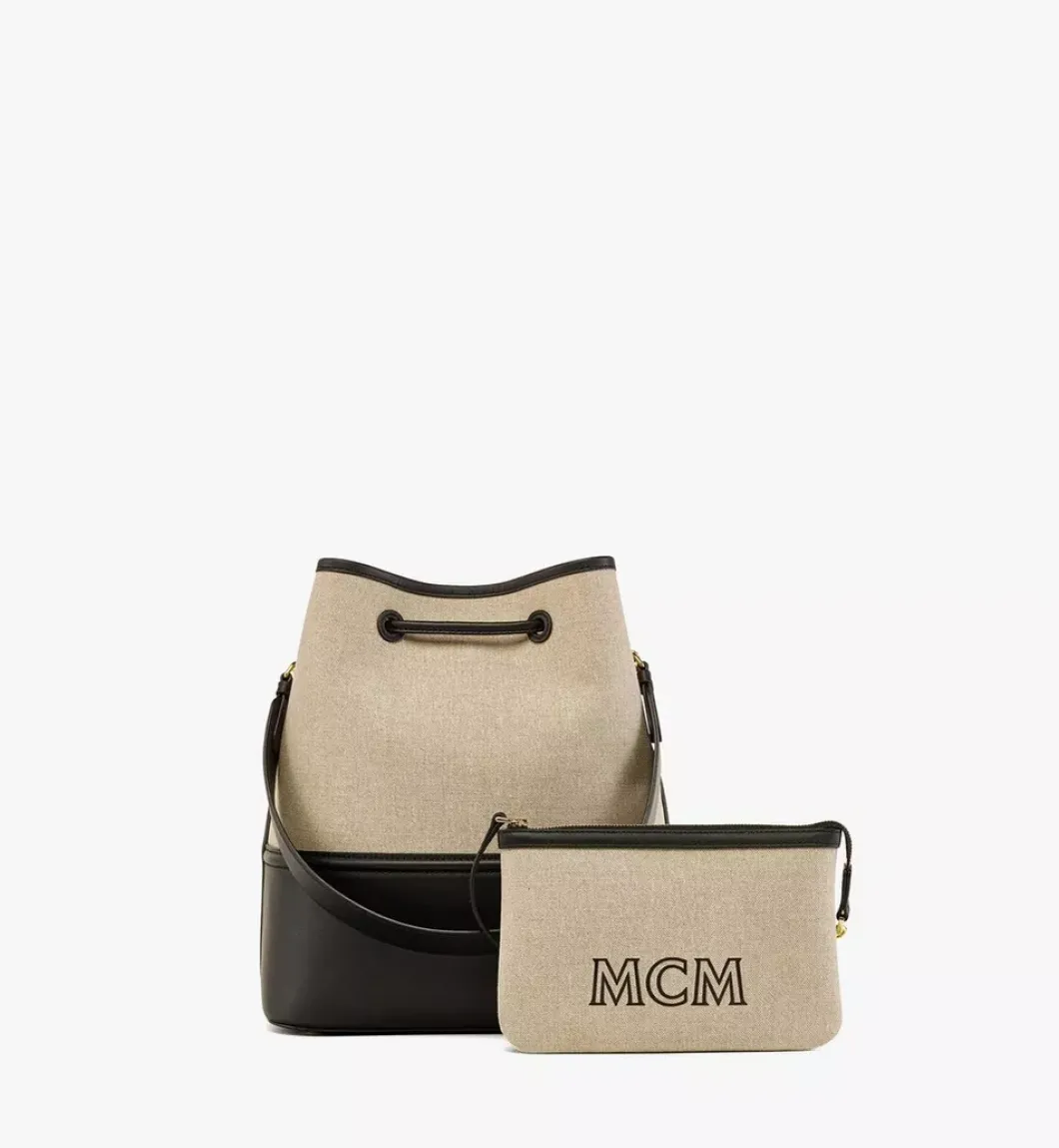 Aren Drawstring Bag In Linen Leather Mix