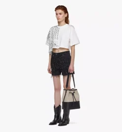 Aren Drawstring Bag In Linen Leather Mix