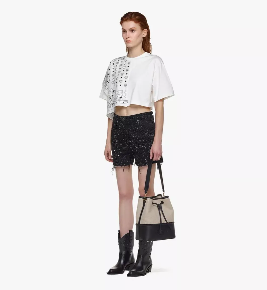 Aren Drawstring Bag In Linen Leather Mix