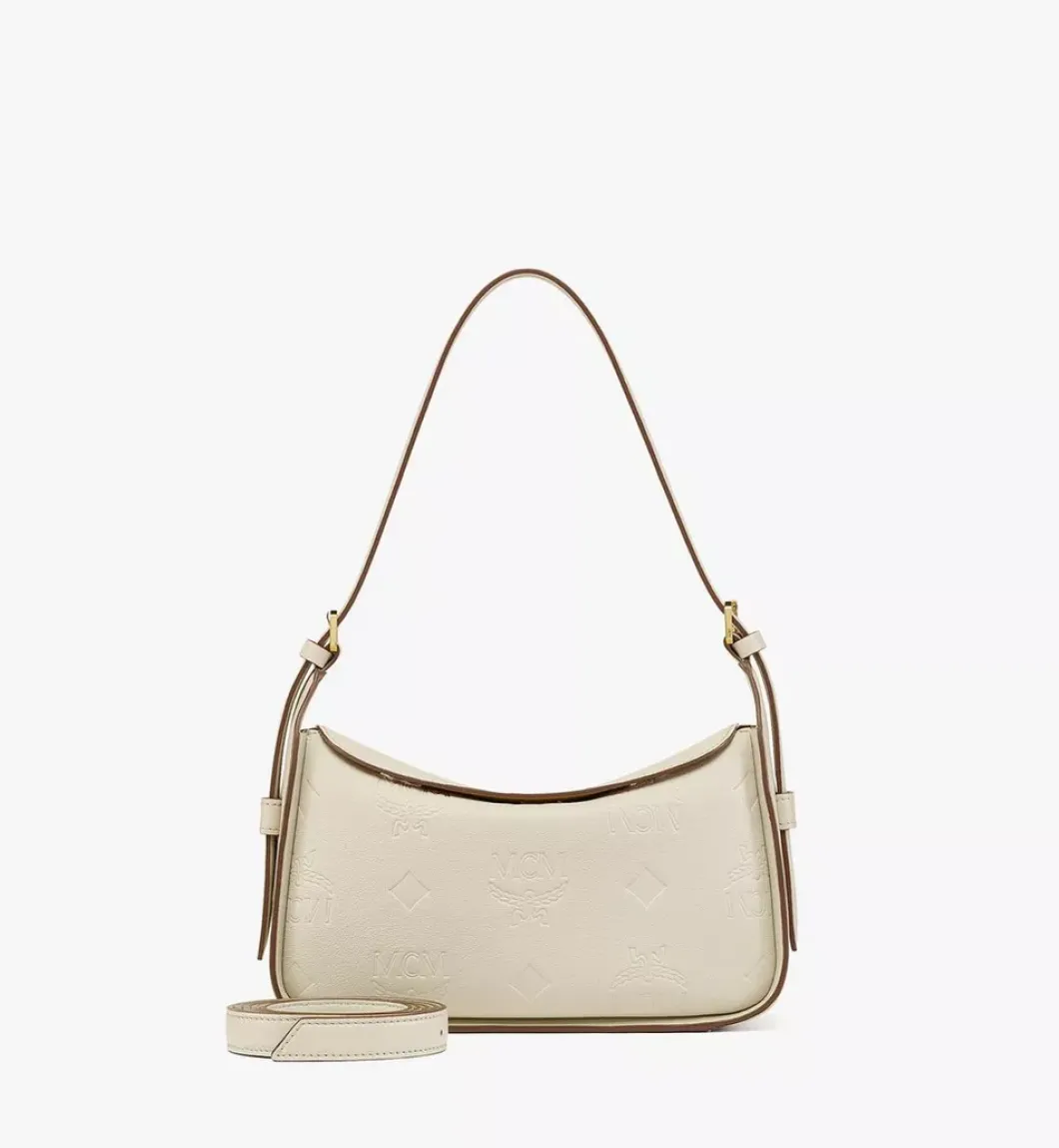 Aren Flap Hobo Bag In Embossed Monogram Leather