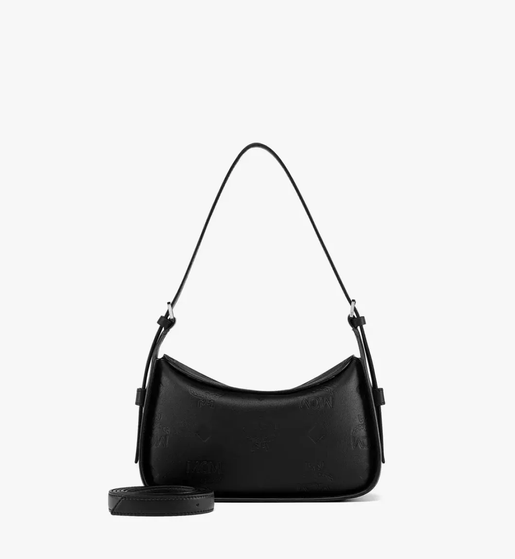 Aren Flap Hobo Bag In Embossed Monogram Leather