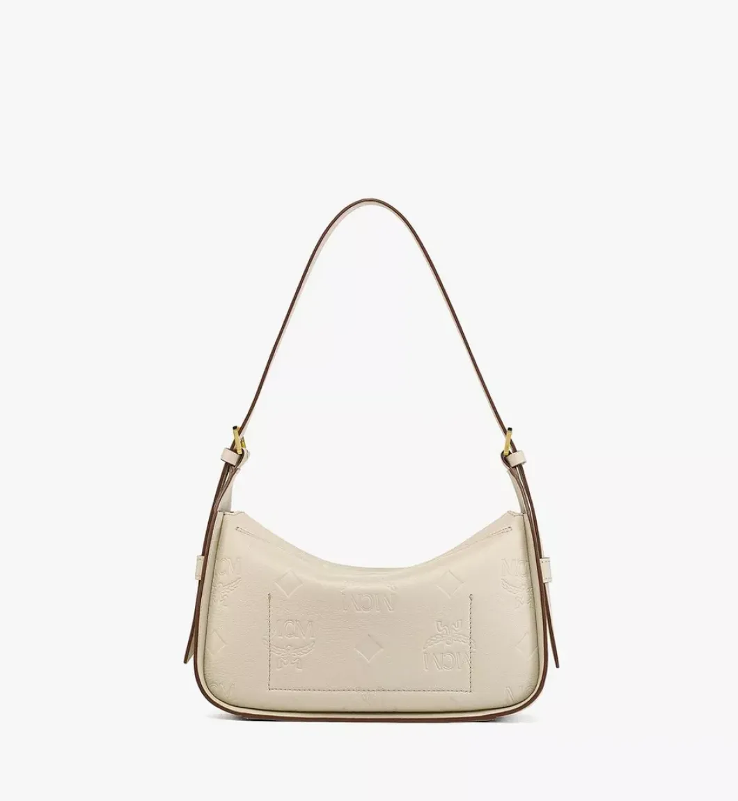 Aren Flap Hobo Bag In Embossed Monogram Leather