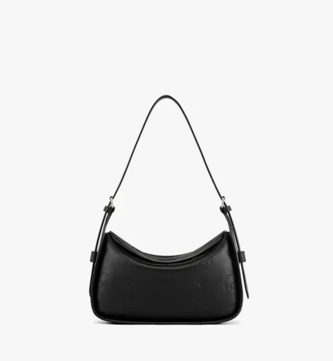 Aren Flap Hobo Bag In Embossed Monogram Leather
