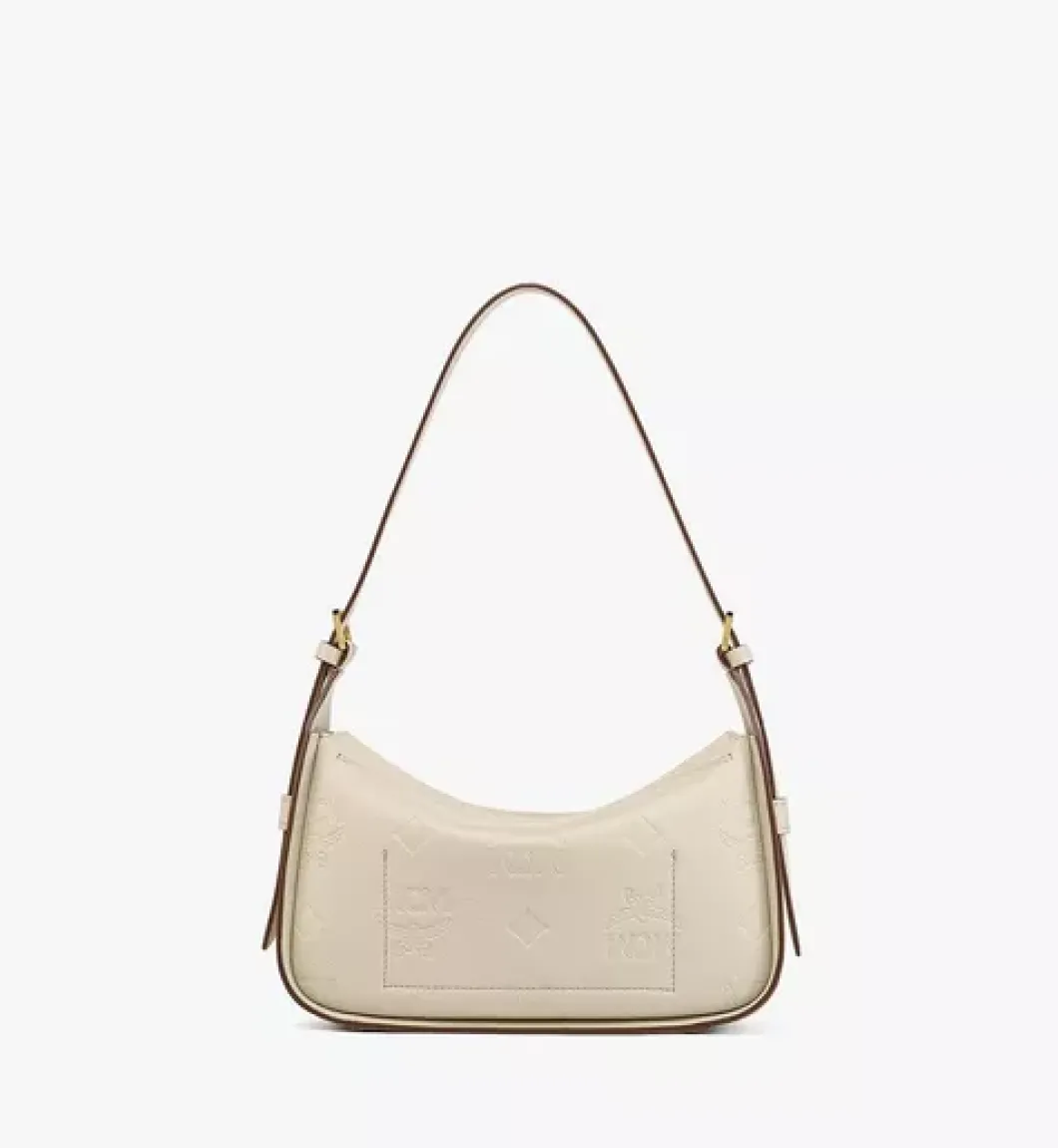 Aren Flap Hobo Bag In Embossed Monogram Leather