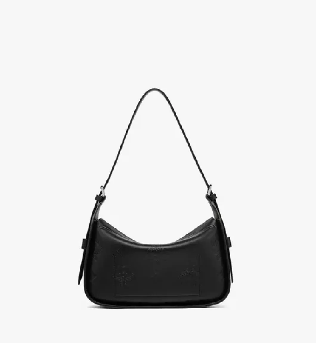 Aren Flap Hobo Bag In Embossed Monogram Leather