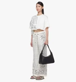 Aren Flap Hobo Bag In Embossed Monogram Leather