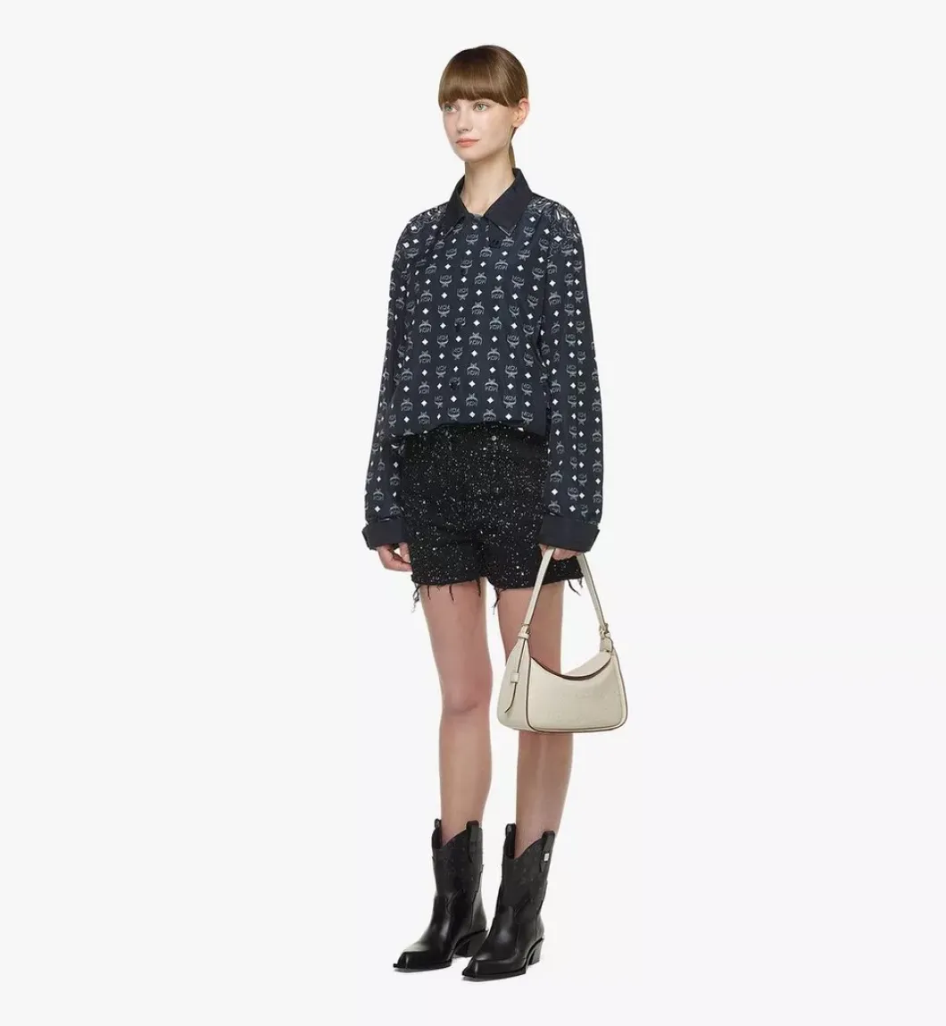 Aren Flap Hobo Bag In Embossed Monogram Leather