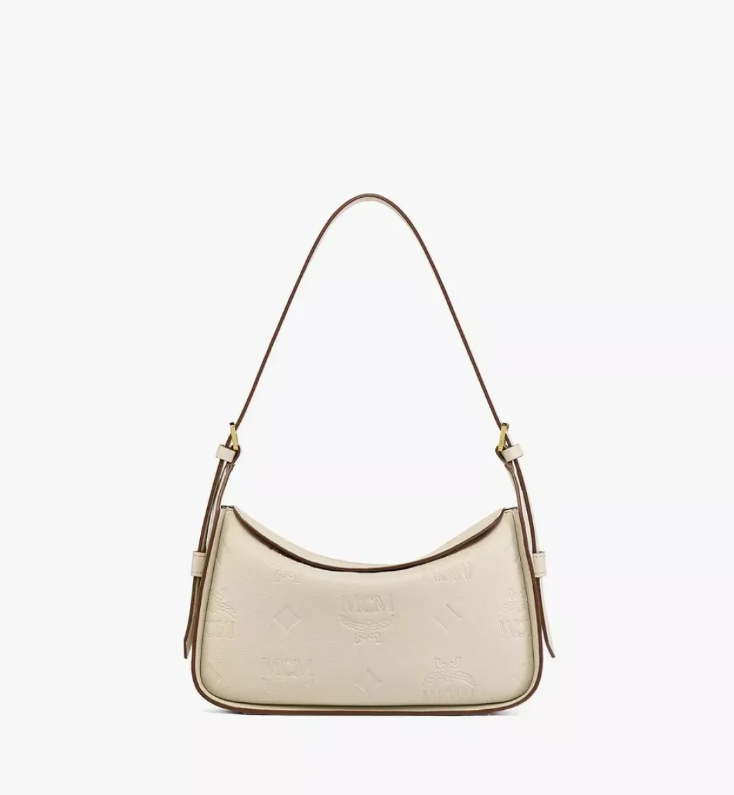 Aren Flap Hobo Bag In Embossed Monogram Leather