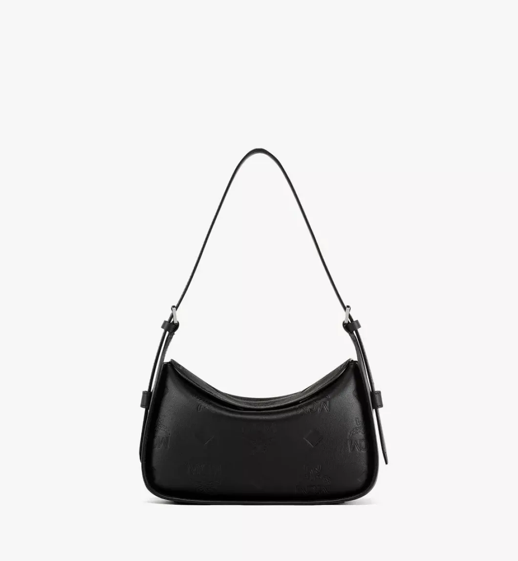 Aren Flap Hobo Bag In Embossed Monogram Leather
