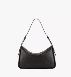 Aren Flap Hobo Bag In Embossed Monogram Leather