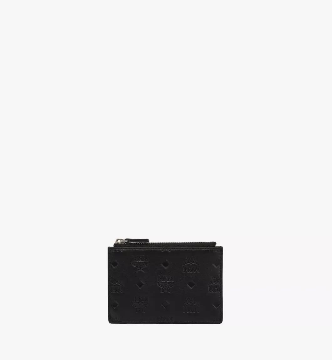 Aren Zip Card Case In Embossed Monogram Leather
