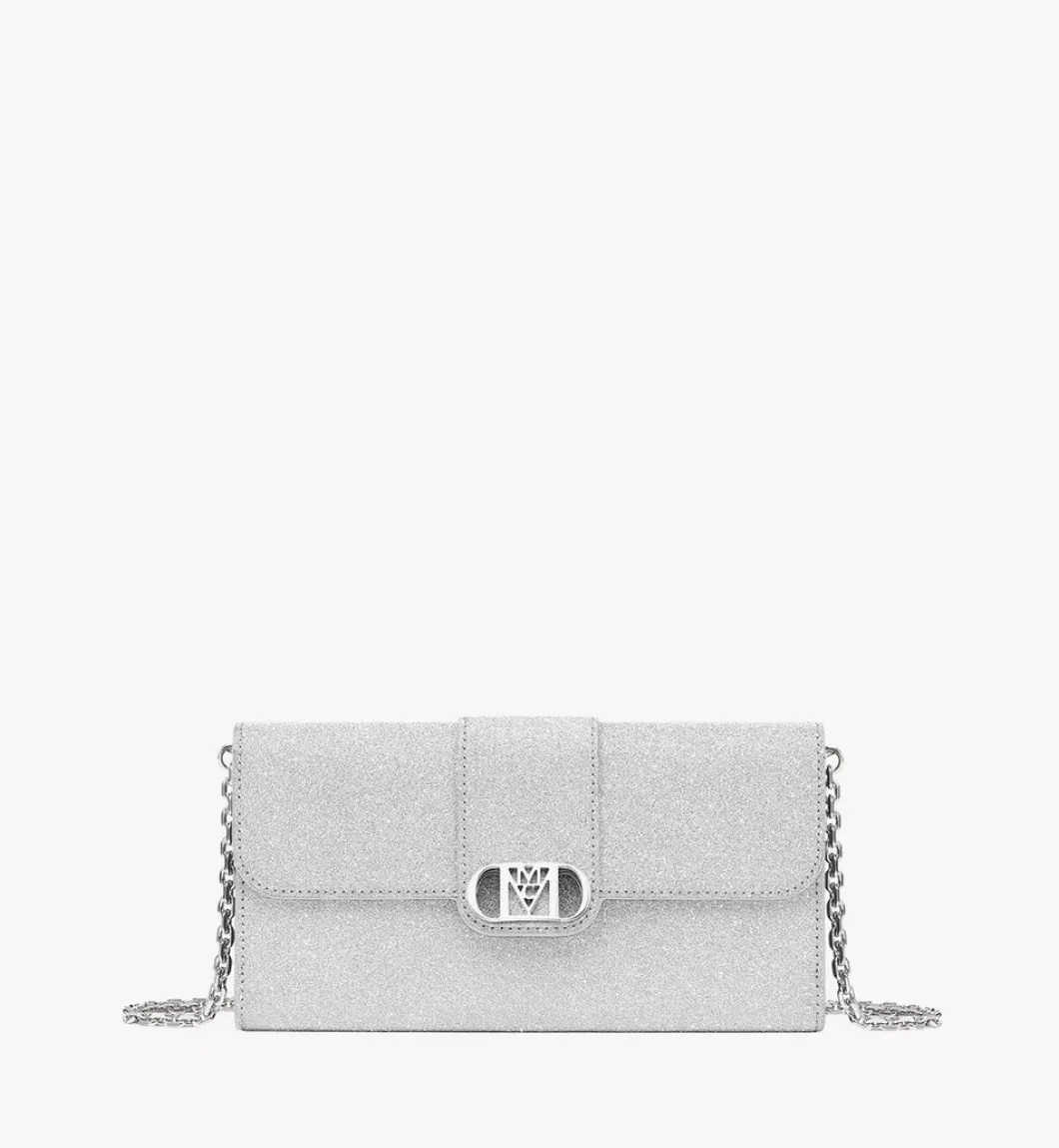 Mode Travia Wallet On Chain In Glitter Leather