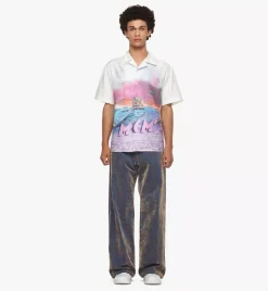 Retro Futurism Print Bowling Shirt