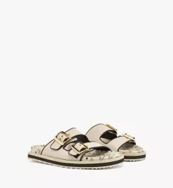Sandals In Linen Leather Mix