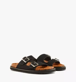 Sandals In Linen Leather Mix