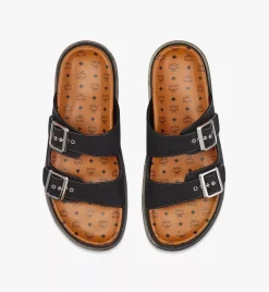 Sandals In Linen Leather Mix