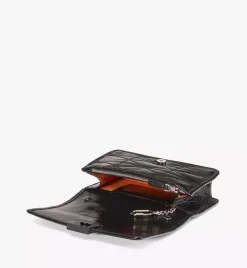Travia Quilted Chain Wallet In Crushed Leather