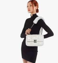 Travia Shearling Shoulder Bag In Cloud Quilted Leather