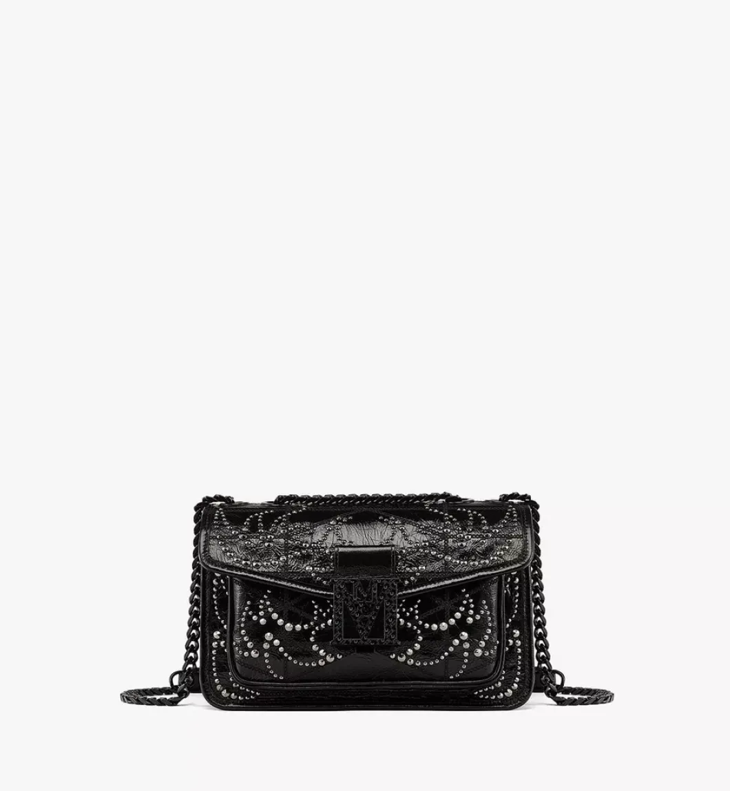 Travia Studded Shoulder Bag In Crushed Leather